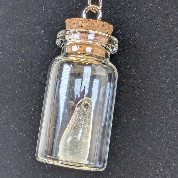 🎃 Ghost in a Bottle Glow in the Dark Necklace & Earrings Set Spooky Halloween - Picture 4 of 8